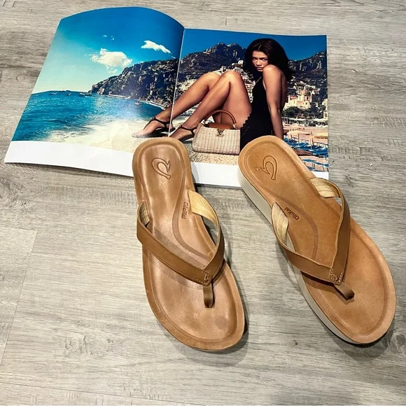 OluKai Shoes Olukai Malae Wedge Flip Flop Sandals Womans Size